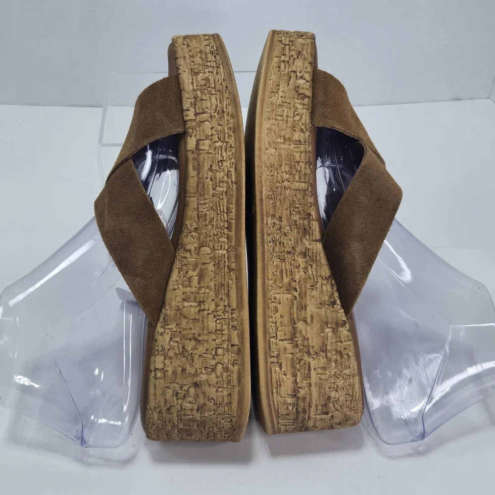 Lottini Camel Suede Crisscross Cork Platform Wedge Sandals Size EU 37 US 6